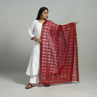 Maroon - Handloom Cotton Nizam Zari Border Mangalagiri Dupatta 16