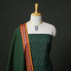 Pochampally Ikat Cotton Unstitched Dress Material: Kurta & Dupatta with Jewellery 30