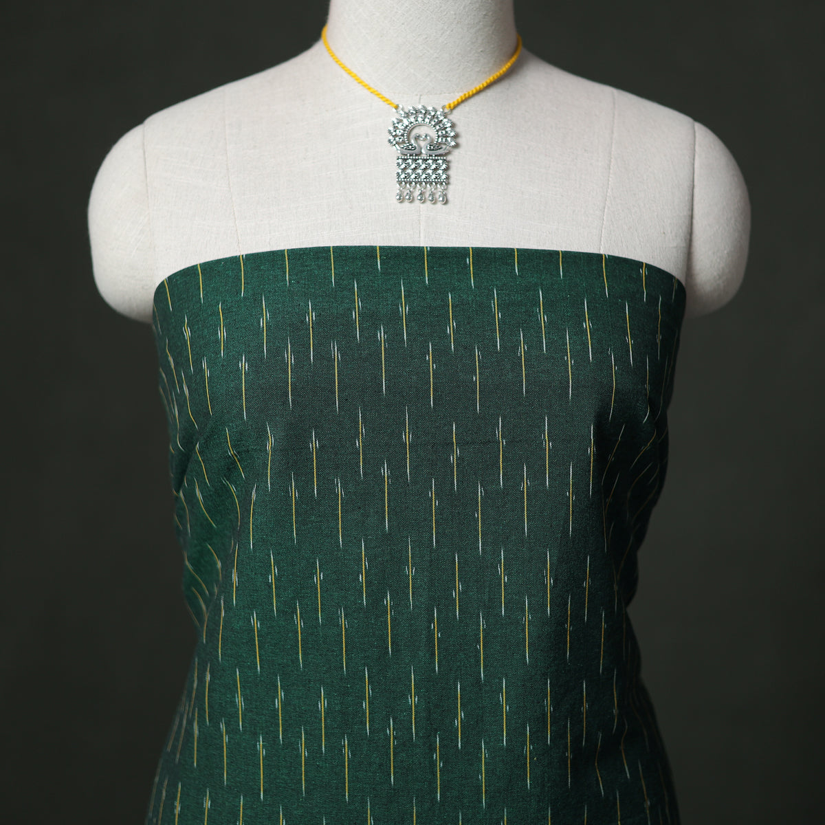 Pochampally Ikat Cotton Unstitched Dress Material: Kurta & Dupatta with Jewellery 30