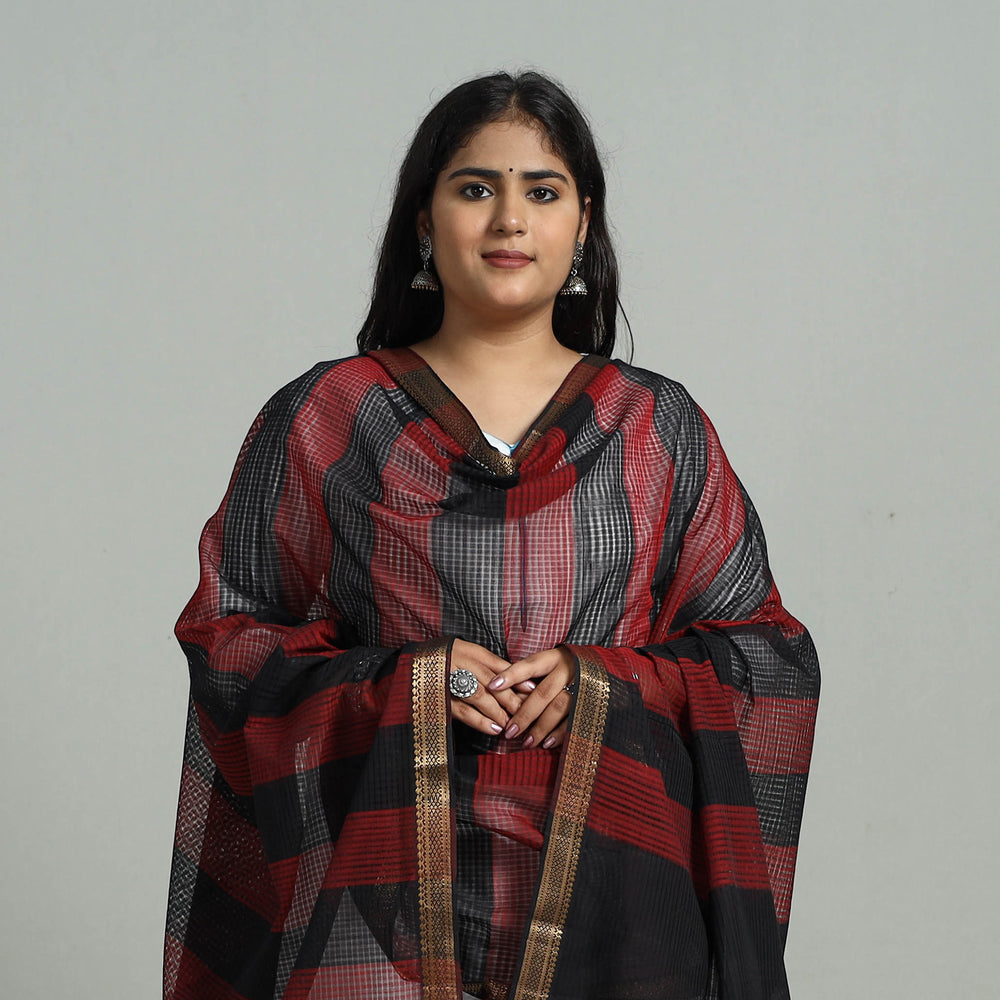 Multicolor - Handloom Cotton Nizam Zari Border Mangalagiri Dupatta 17