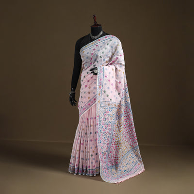 Phulkari Hand Embroidered Chanderi Silk Chapa Work Saree 08
