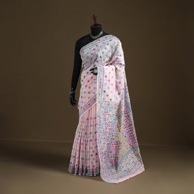 Phulkari Hand Embroidered Chanderi Silk Chapa Work Saree 08