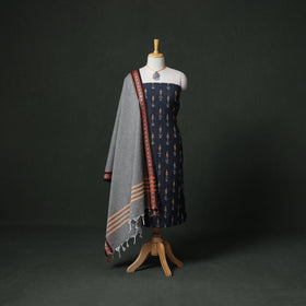 Pochampally Ikat Cotton Unstitched Dress Material: Kurta & Dupatta with Jewellery 31