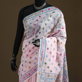 Phulkari Hand Embroidered Chanderi Silk Chapa Work Saree 08
