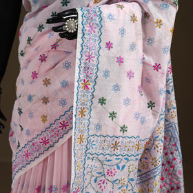 Phulkari Hand Embroidered Chanderi Silk Chapa Work Saree 08