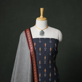 Pochampally Ikat Cotton Unstitched Dress Material: Kurta & Dupatta with Jewellery 31