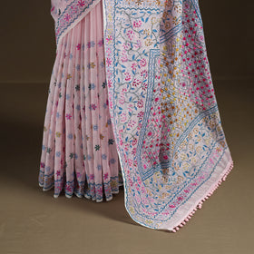 Phulkari Hand Embroidered Chanderi Silk Chapa Work Saree 08