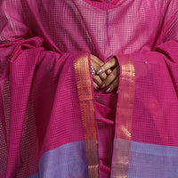 Pink - Handloom Cotton Nizam Zari Border Mangalagiri Dupatta 19