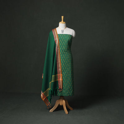 Pochampally Ikat Cotton Unstitched Dress Material: Kurta & Dupatta with Jewellery 32