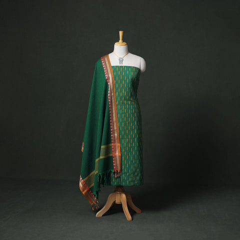 Pochampally Ikat Cotton Unstitched Dress Material: Kurta & Dupatta with Jewellery 32