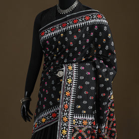 Phulkari Hand Embroidered Chanderi Silk Chapa Work Saree 01