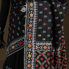 Phulkari Hand Embroidered Chanderi Silk Chapa Work Saree 01