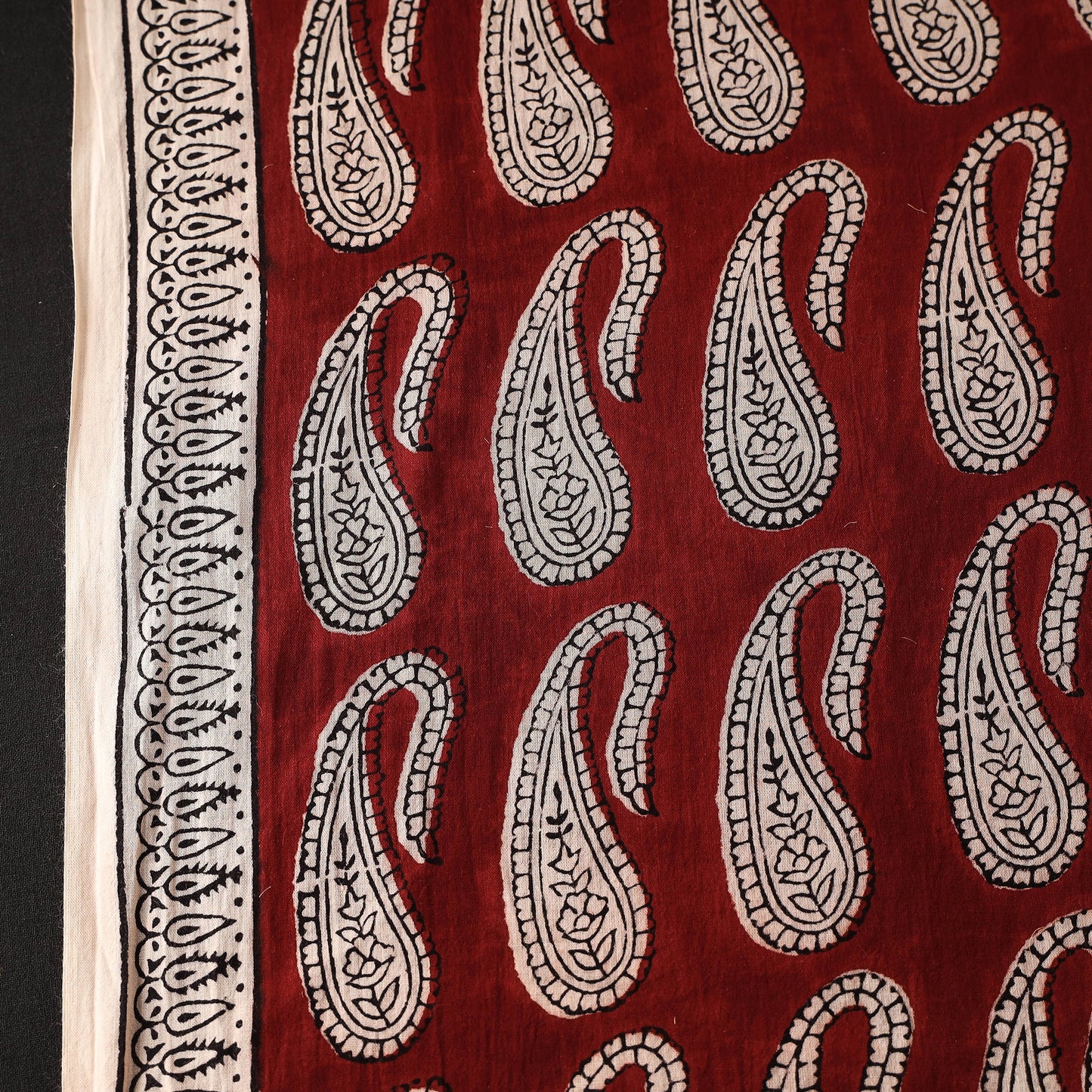 Red - Bagh Hand Block Printed Mul Cotton Fabric