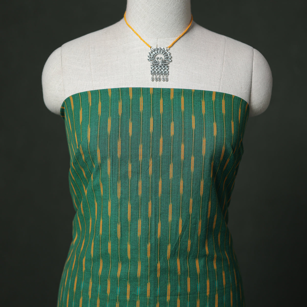 Pochampally Ikat Cotton Unstitched Dress Material: Kurta & Dupatta with Jewellery 32