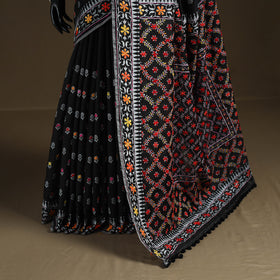 Phulkari Hand Embroidered Chanderi Silk Chapa Work Saree 01