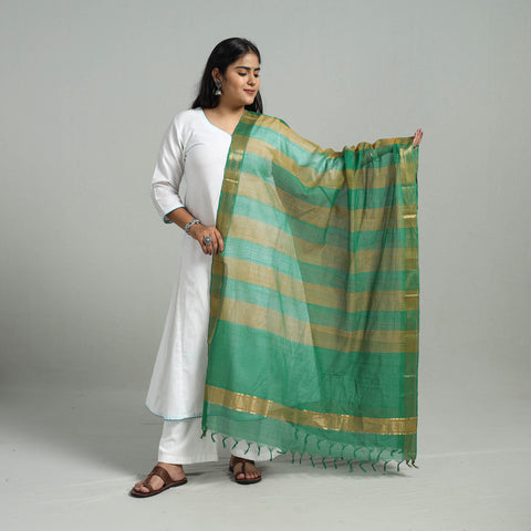 Green - Handloom Cotton Nizam Zari Border Mangalagiri Dupatta 21