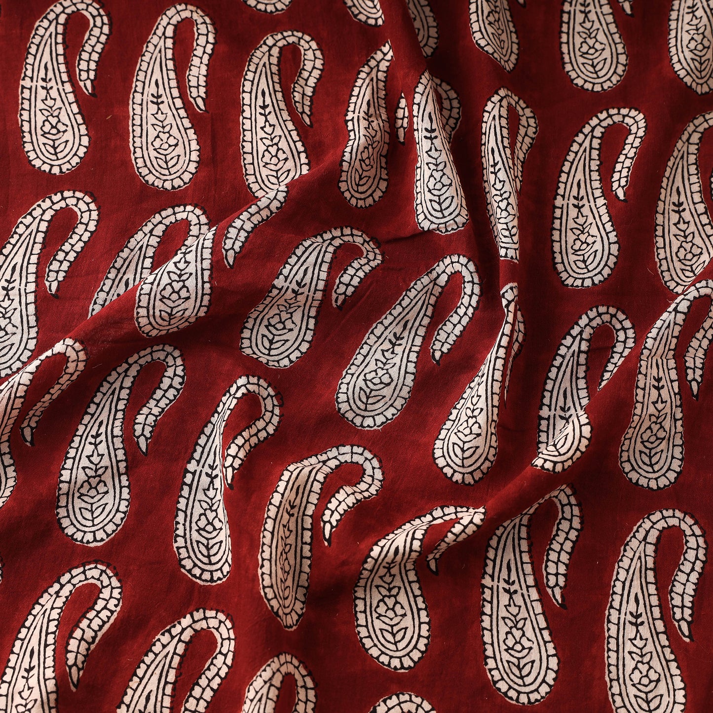 Red - Bagh Hand Block Printed Mul Cotton Fabric