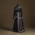 Black - Phulkari Hand Embroidered Chanderi Silk Chapa Work Saree 02