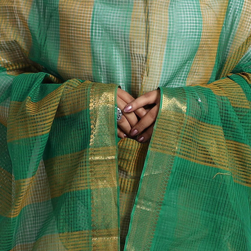 Green - Handloom Cotton Nizam Zari Border Mangalagiri Dupatta 21