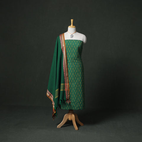 Pochampally Ikat Cotton Unstitched Dress Material: Kurta & Dupatta with Jewellery 33