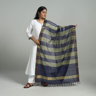 Multicolor - Handloom Cotton Nizam Zari Border Mangalagiri Dupatta 22