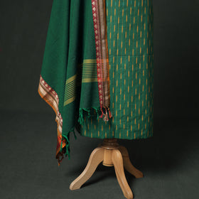 Pochampally Ikat Cotton Unstitched Dress Material: Kurta & Dupatta with Jewellery 33
