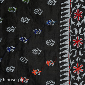 Black - Phulkari Hand Embroidered Chanderi Silk Chapa Work Saree 02