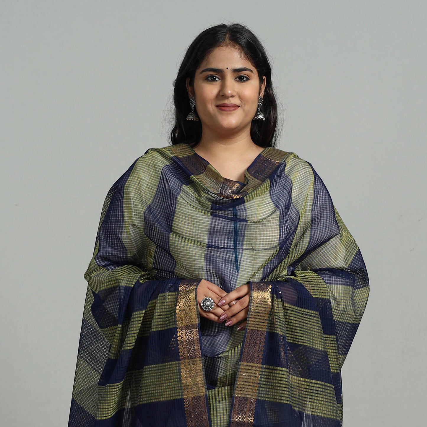 Multicolor - Handloom Cotton Nizam Zari Border Mangalagiri Dupatta 22