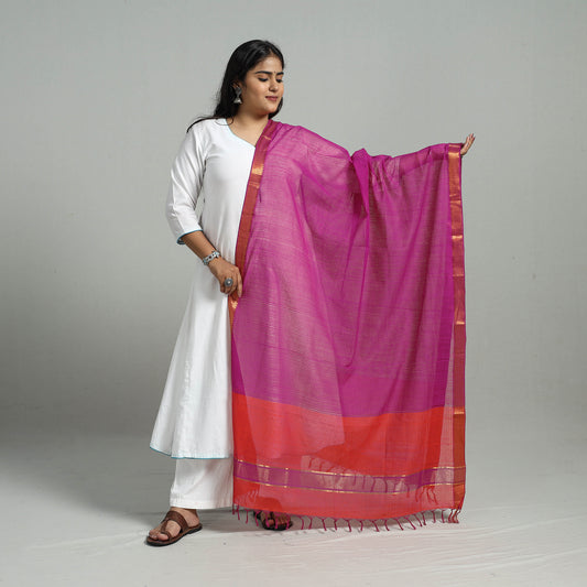 Purple - Handloom Cotton Nizam Zari Border Mangalagiri Dupatta 23