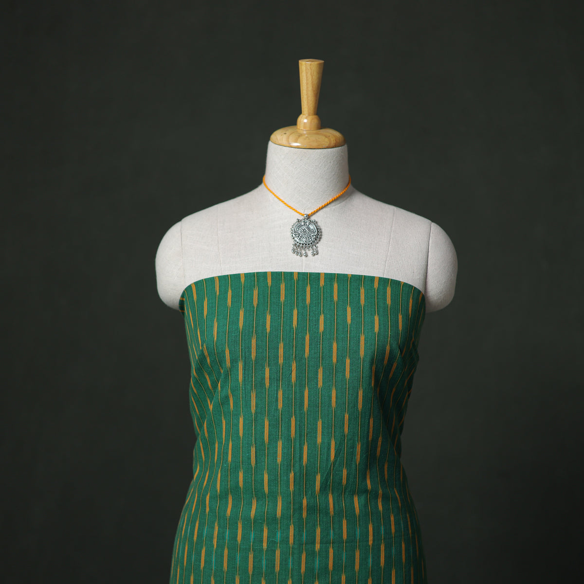 Pochampally Ikat Cotton Unstitched Dress Material: Kurta & Dupatta with Jewellery 33