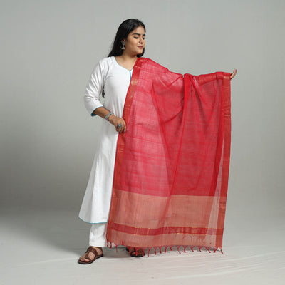 Red - Handloom Cotton Nizam Zari Border Mangalagiri Dupatta 24