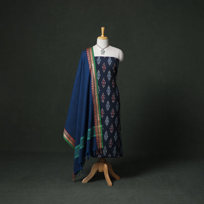 Pochampally Ikat Cotton Unstitched Dress Material: Kurta & Dupatta with Jewellery 34