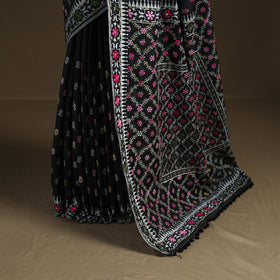 Phulkari Hand Embroidered Chanderi Silk Chapa Work Saree 03