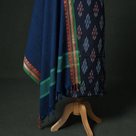 Pochampally Ikat Cotton Unstitched Dress Material: Kurta & Dupatta with Jewellery 34