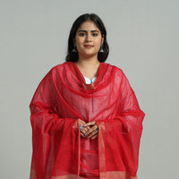 Red - Handloom Cotton Nizam Zari Border Mangalagiri Dupatta 24