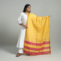 Yellow - Handloom Cotton Nizam Zari Border Mangalagiri Dupatta 25