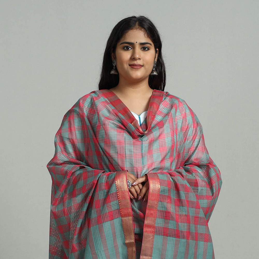 Multicolor - Handloom Cotton Nizam Zari Border Mangalagiri Dupatta 27