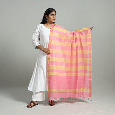 Multicolor - Handloom Cotton Nizam Zari Border Mangalagiri Dupatta 28