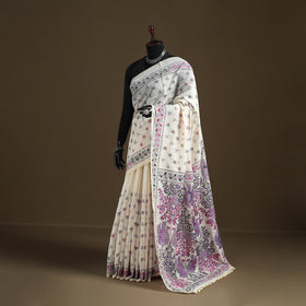 Phulkari Hand Embroidered Chanderi Silk Chapa Work Saree 06