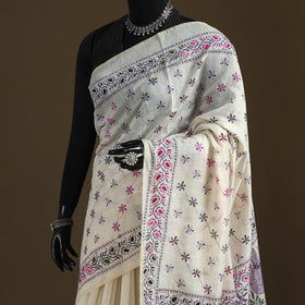 Phulkari Hand Embroidered Chanderi Silk Chapa Work Saree 06