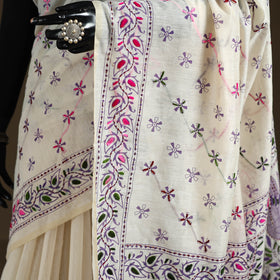 Phulkari Hand Embroidered Chanderi Silk Chapa Work Saree 06