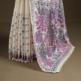Phulkari Hand Embroidered Chanderi Silk Chapa Work Saree 06