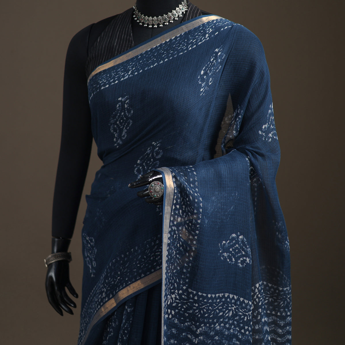 Batik Hand Block Print Kota Doria Cotton Saree 02