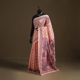 Phulkari Hand Embroidered Chanderi Silk Chapa Work Saree 07