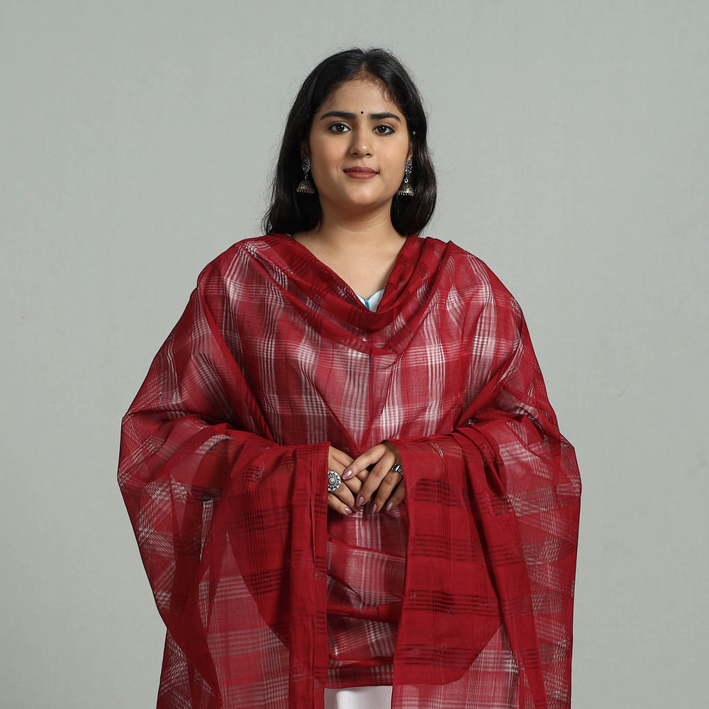 Maroon - Handloom Cotton Mangalagiri Dupatta with Tassels 31