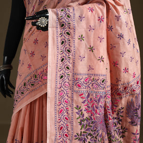 Phulkari Hand Embroidered Chanderi Silk Chapa Work Saree 07