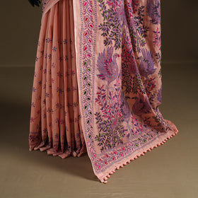 Phulkari Hand Embroidered Chanderi Silk Chapa Work Saree 07
