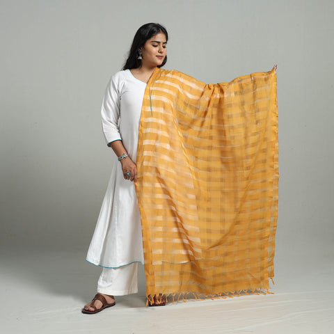 Yellow - Handloom Cotton Mangalagiri Dupatta with Tassels 32