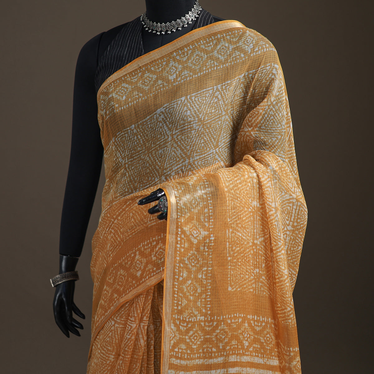 Batik Hand Block Print Kota Doria Cotton Saree 03