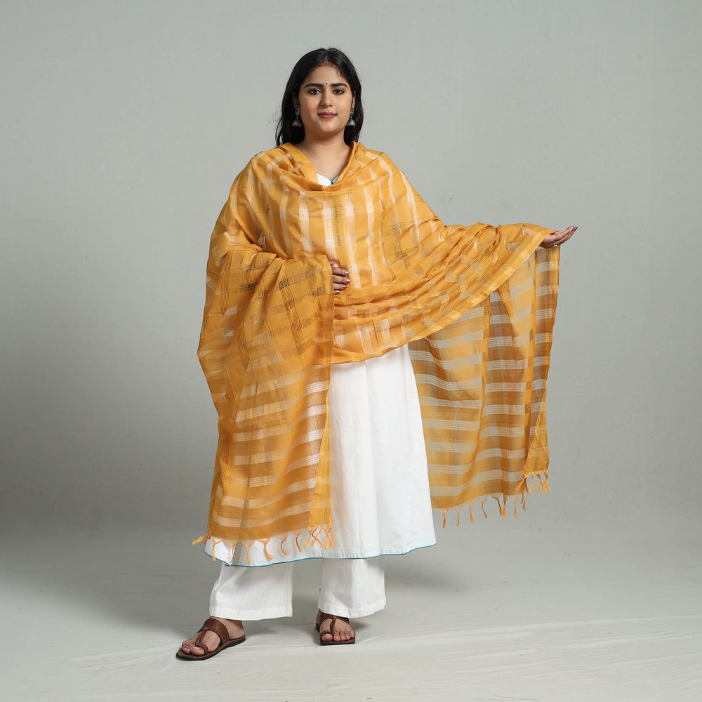 Yellow - Handloom Cotton Mangalagiri Dupatta with Tassels 32